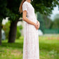 Beige lace maxi dress with side pockets