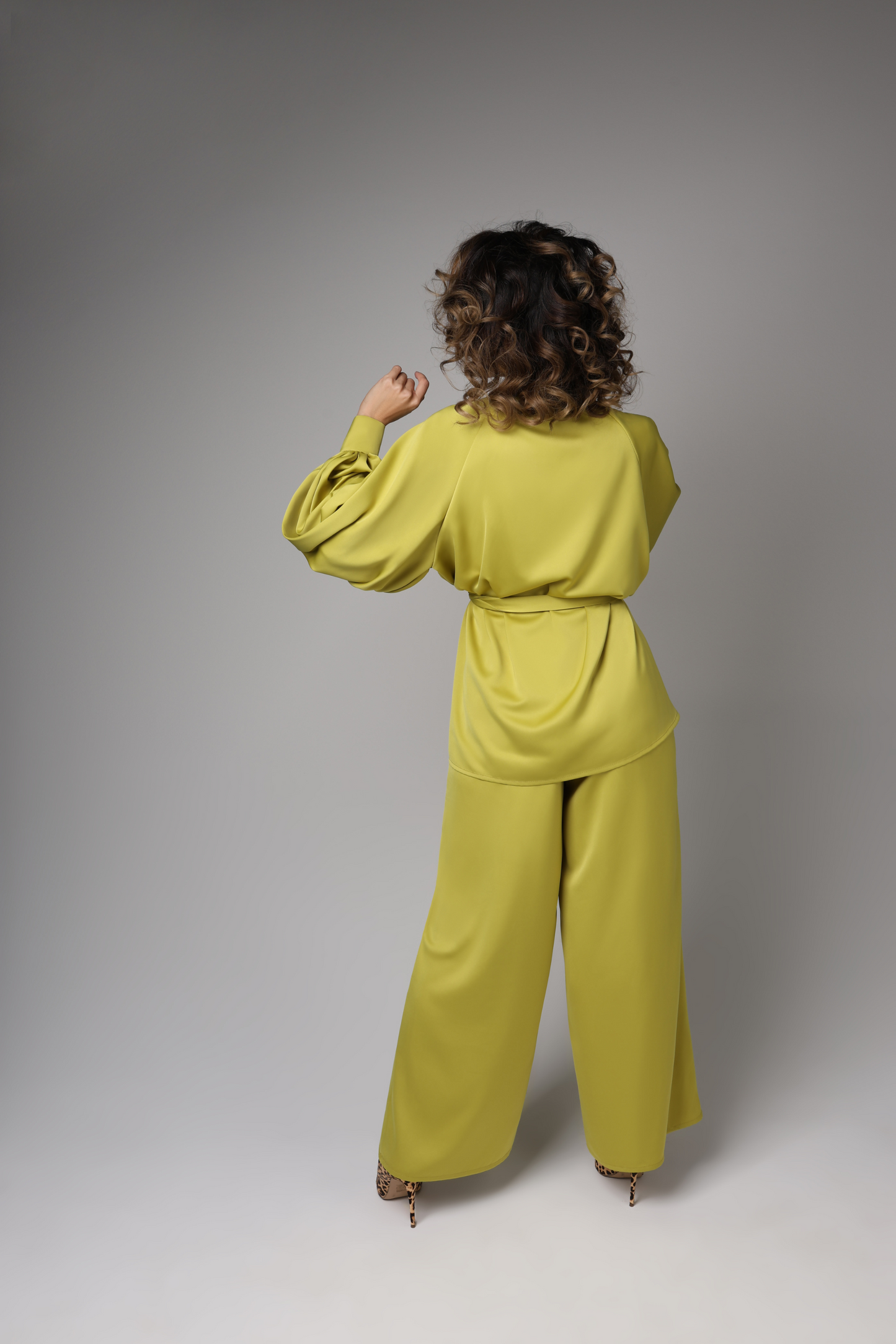 Olive green satin trousers