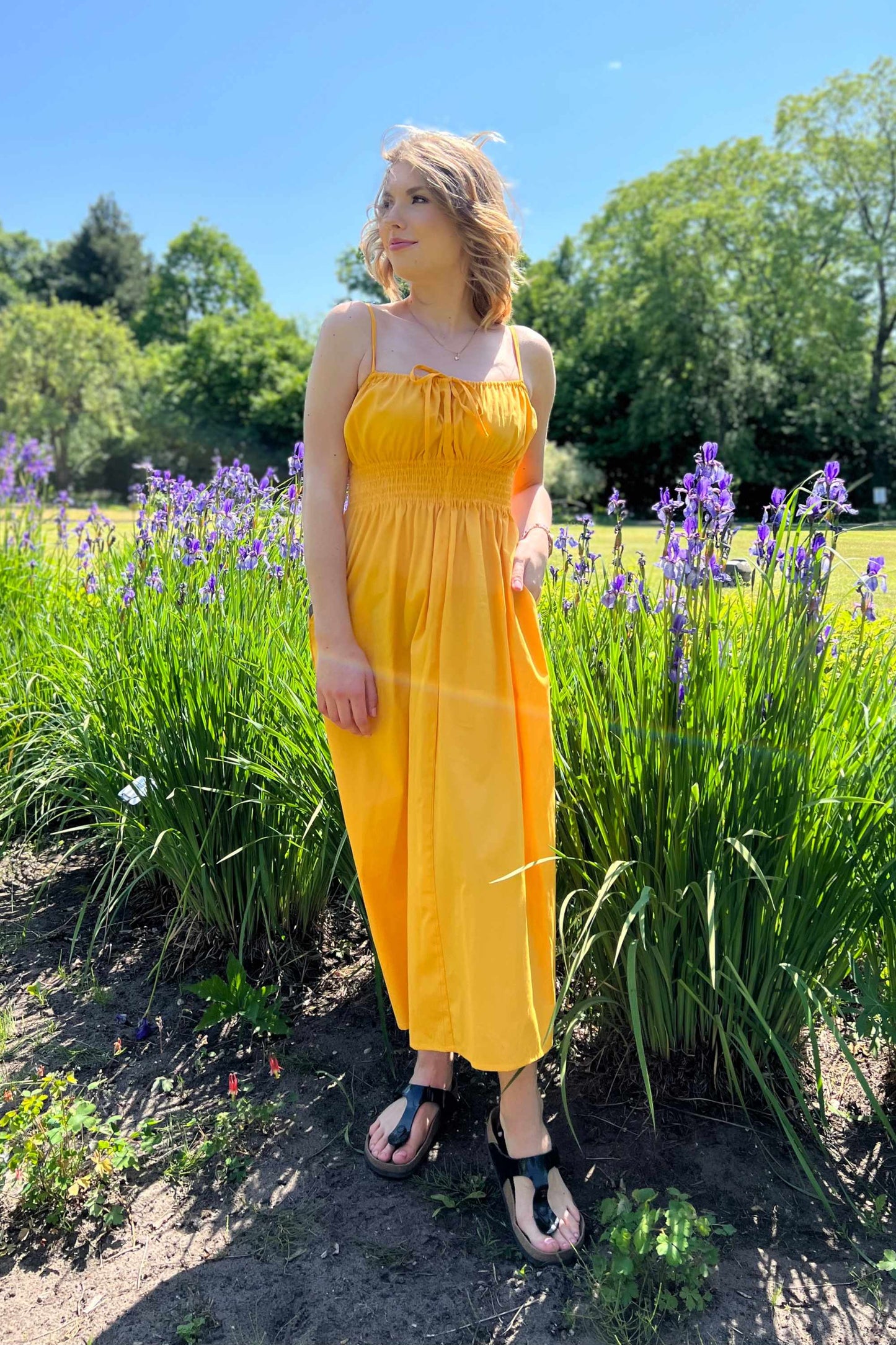 Yellow organic cotton dress with straps
