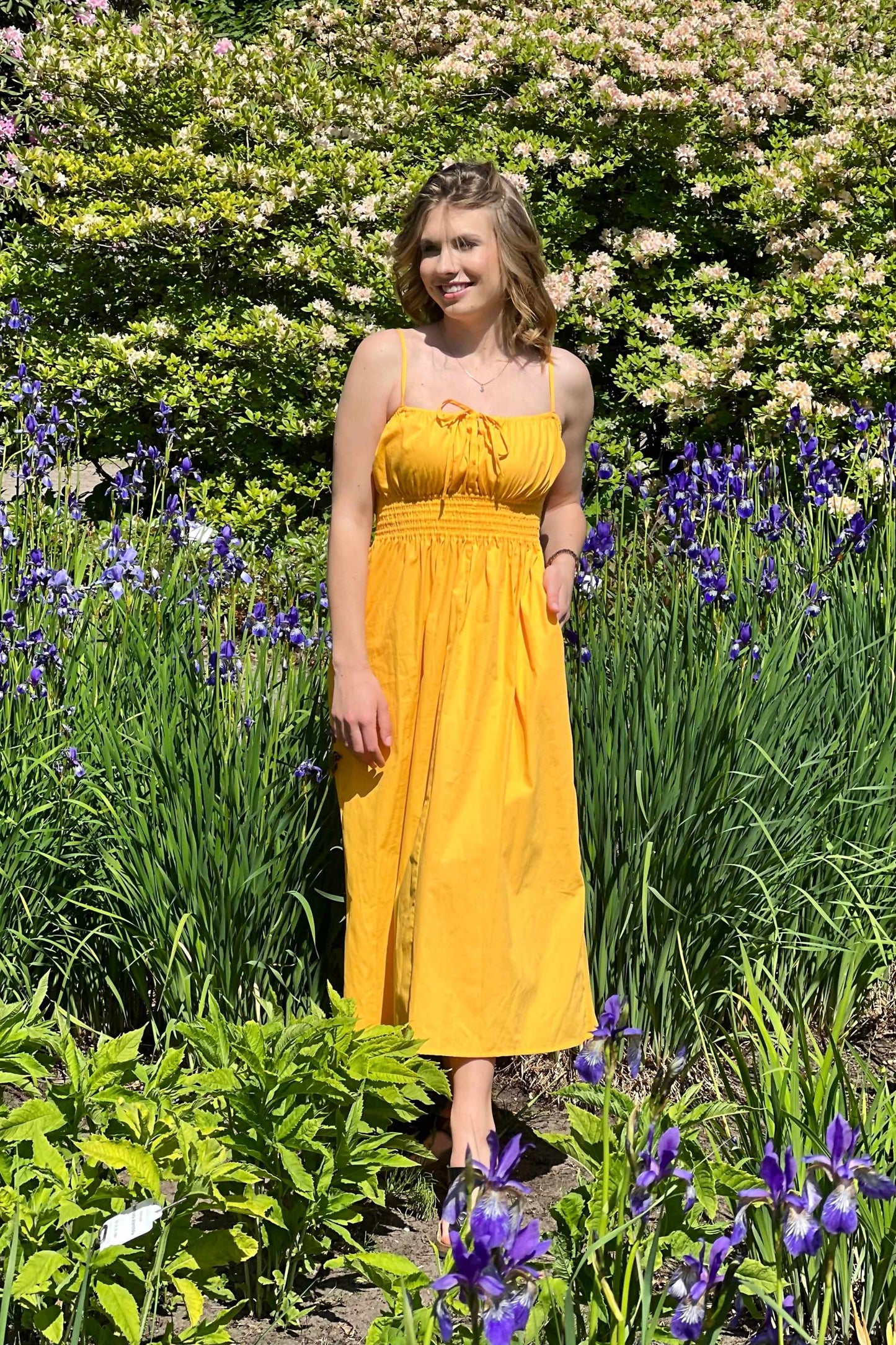 Yellow organic cotton dress with straps