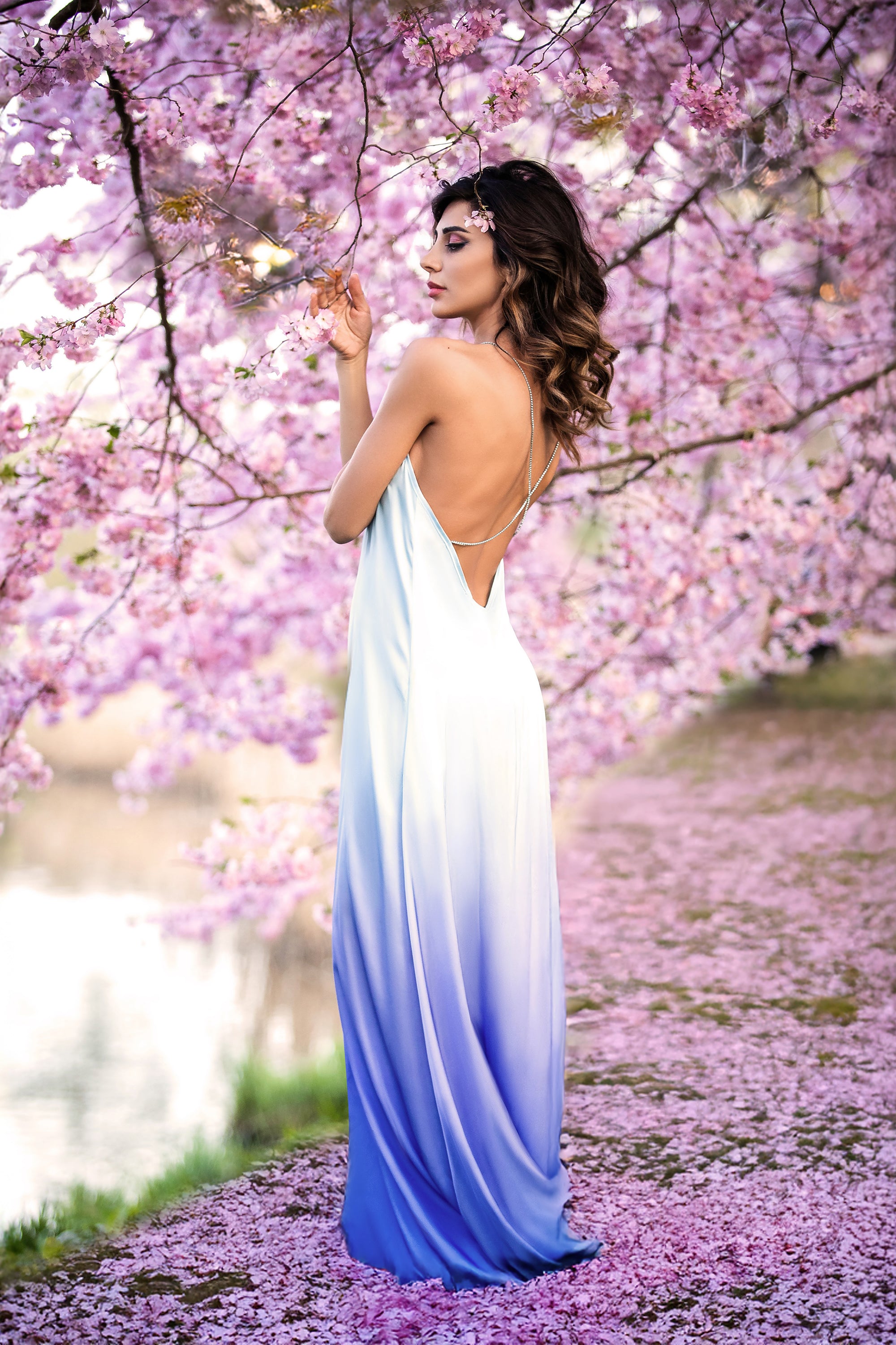 Elegant Satin Backless Dress with Rhinestones Straps – GUNTINA