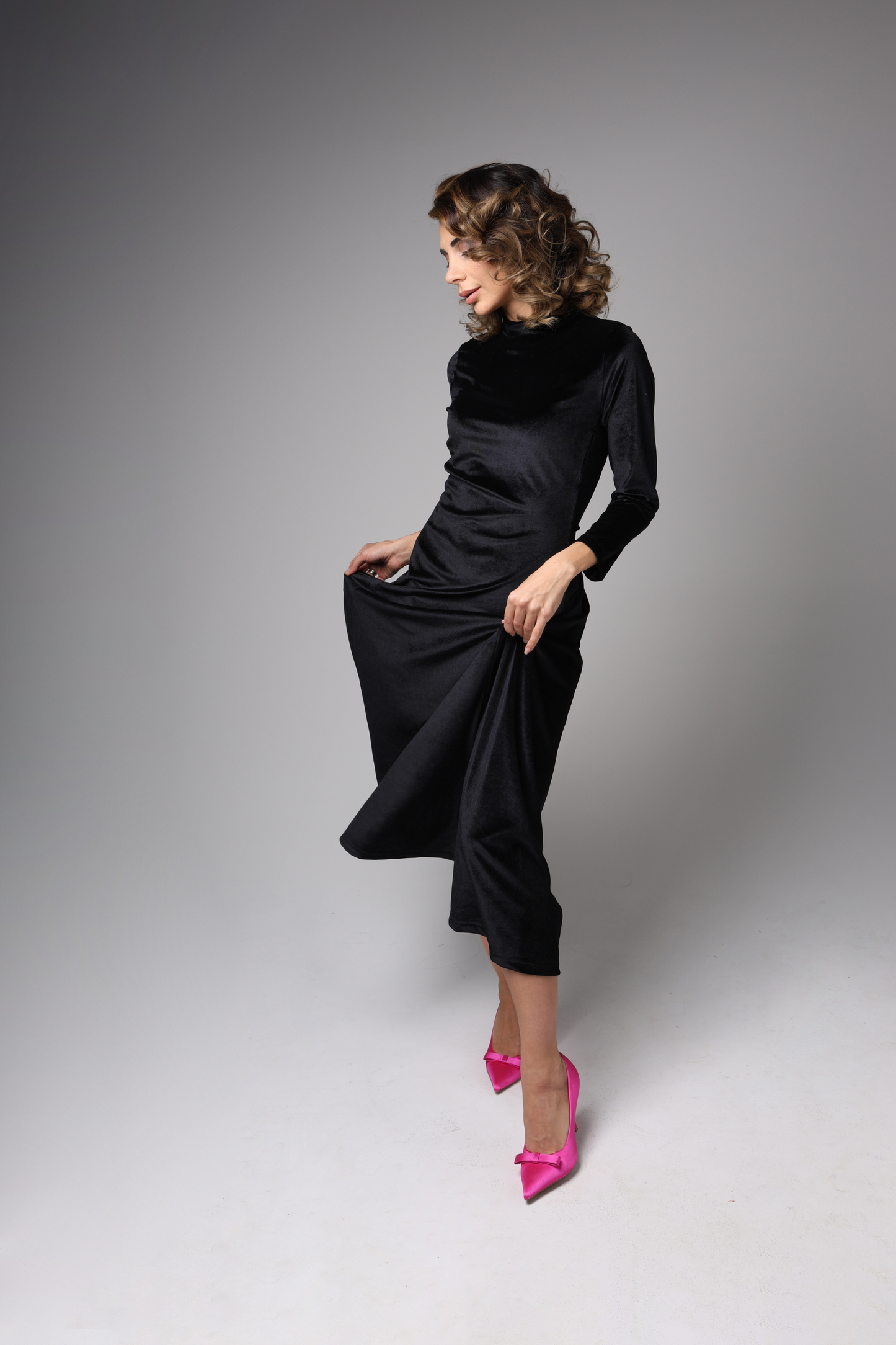 Long black velvet dress