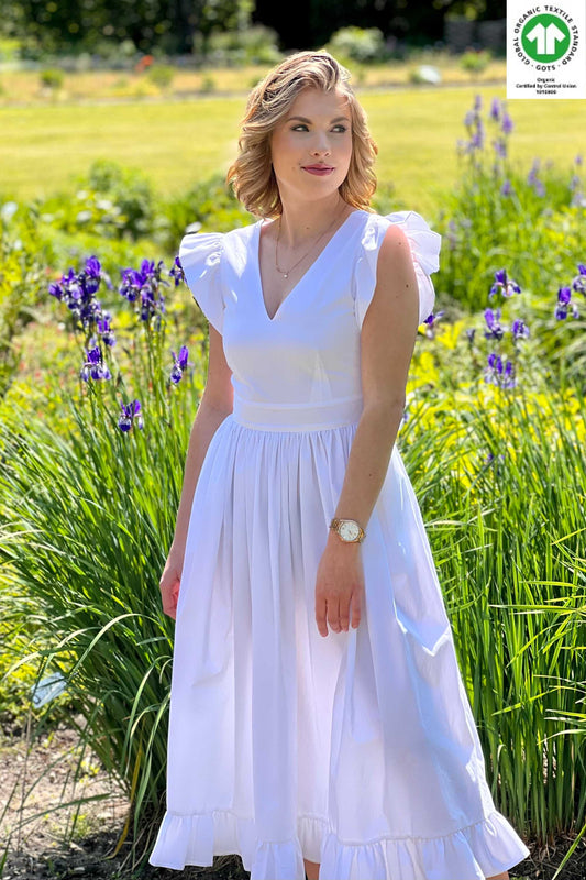 Romantic white summer organic cotton dress