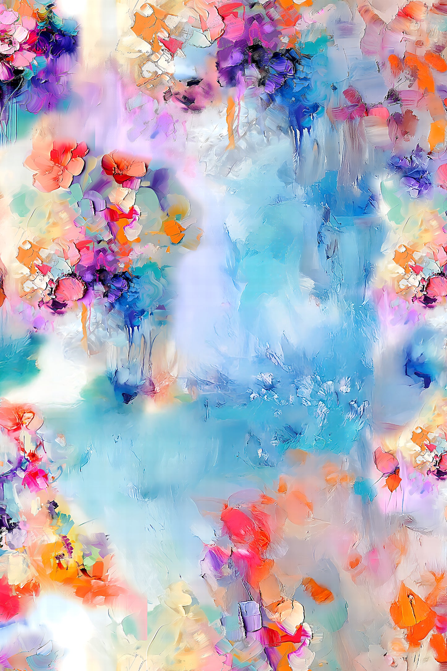 Sheer Chiffon Maxi Dress with Bright Paint Strokes Print