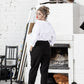 Elegant black trousers with embroidered seams