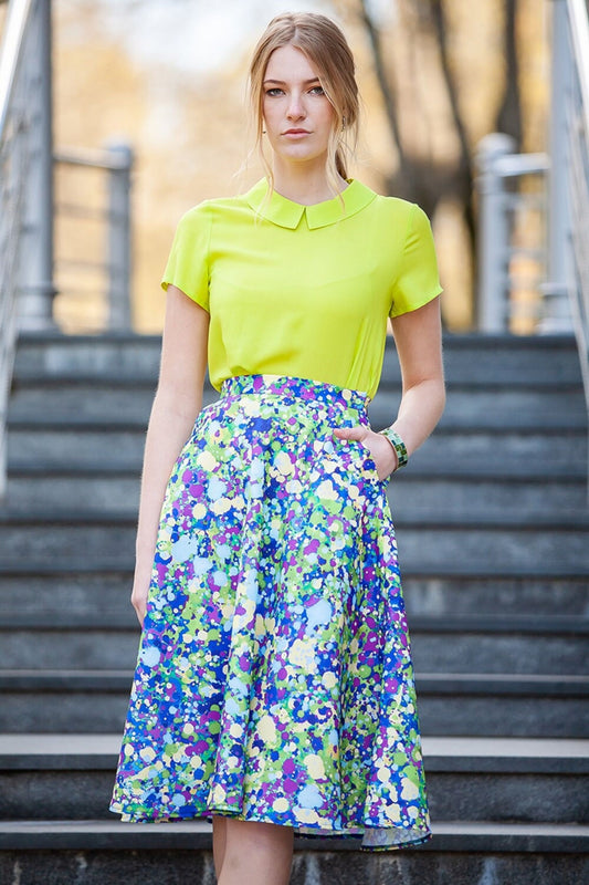 Blue green circle skirt with side pockets