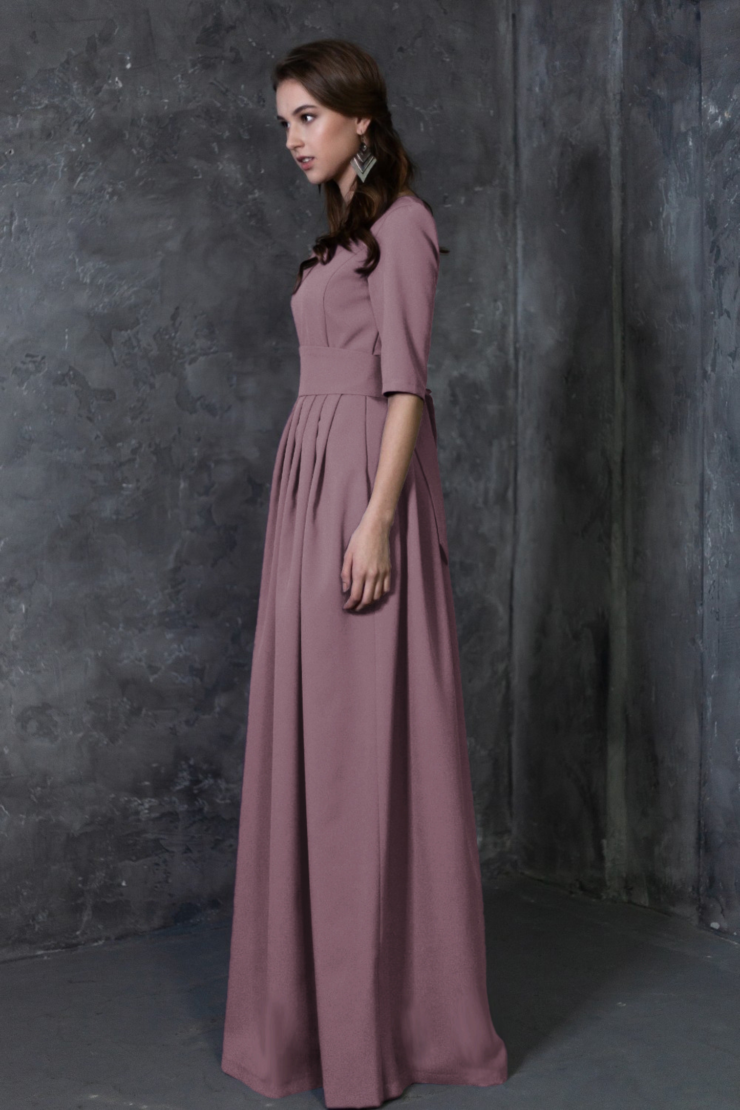Purple grey maxi dress with pleats