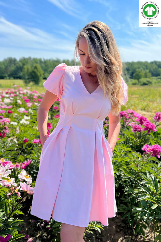 Organic cotton mini dress with balloon sleeves and pockets