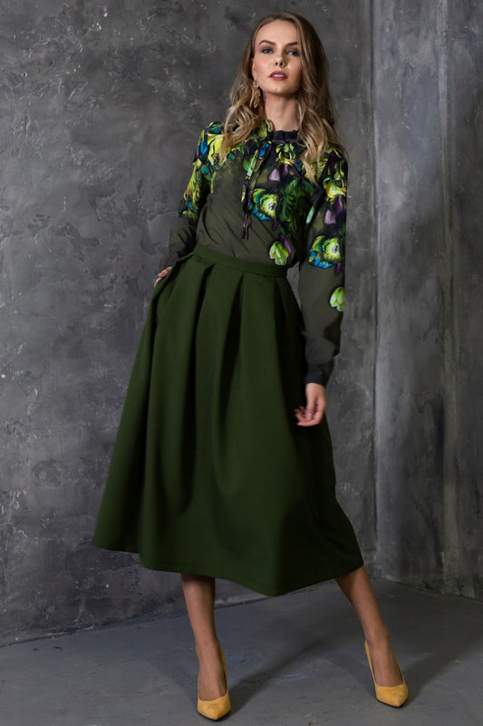 Dark green full skirts with side pockets