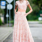 Salmon lace maxi dress with side pockets