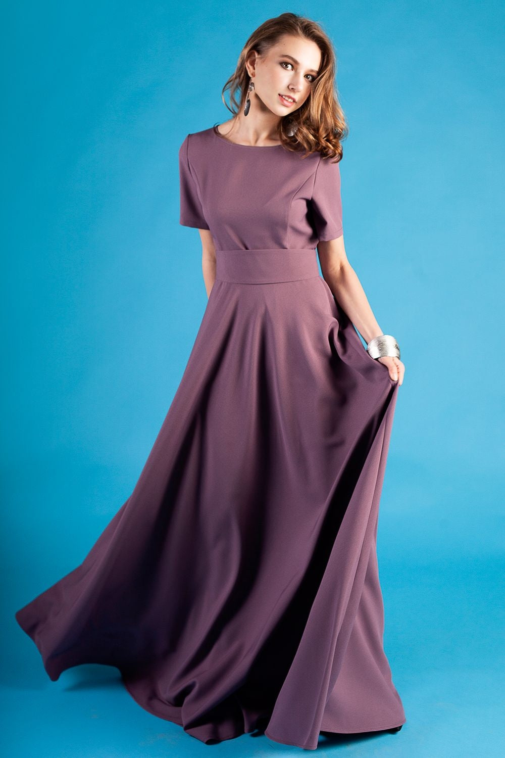 Grey purple maxi dress with circle skirts GUNTINA Grey purple maxi dress with circle skirts GUNTINA