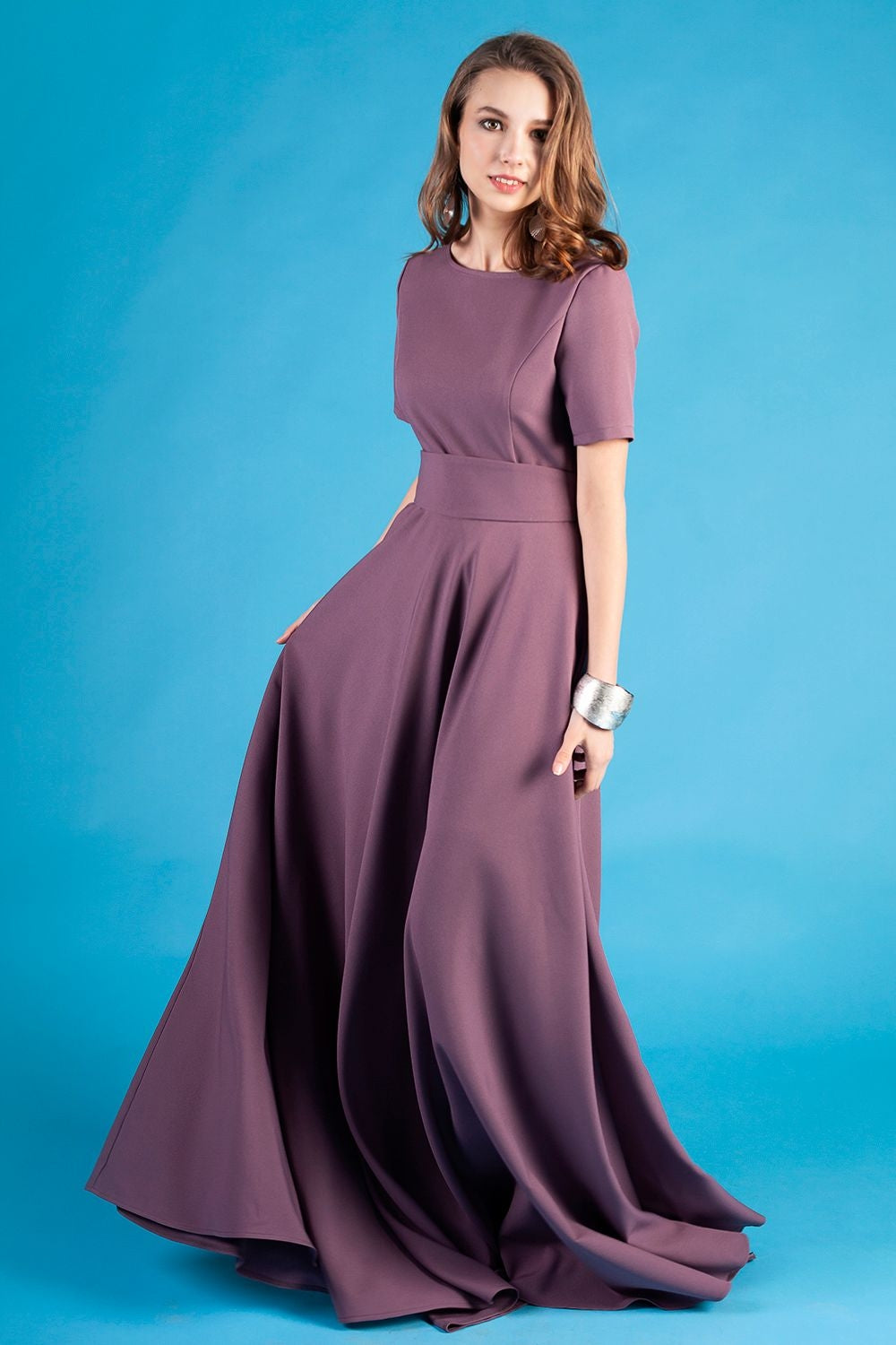 Grey purple maxi dress with circle skirts