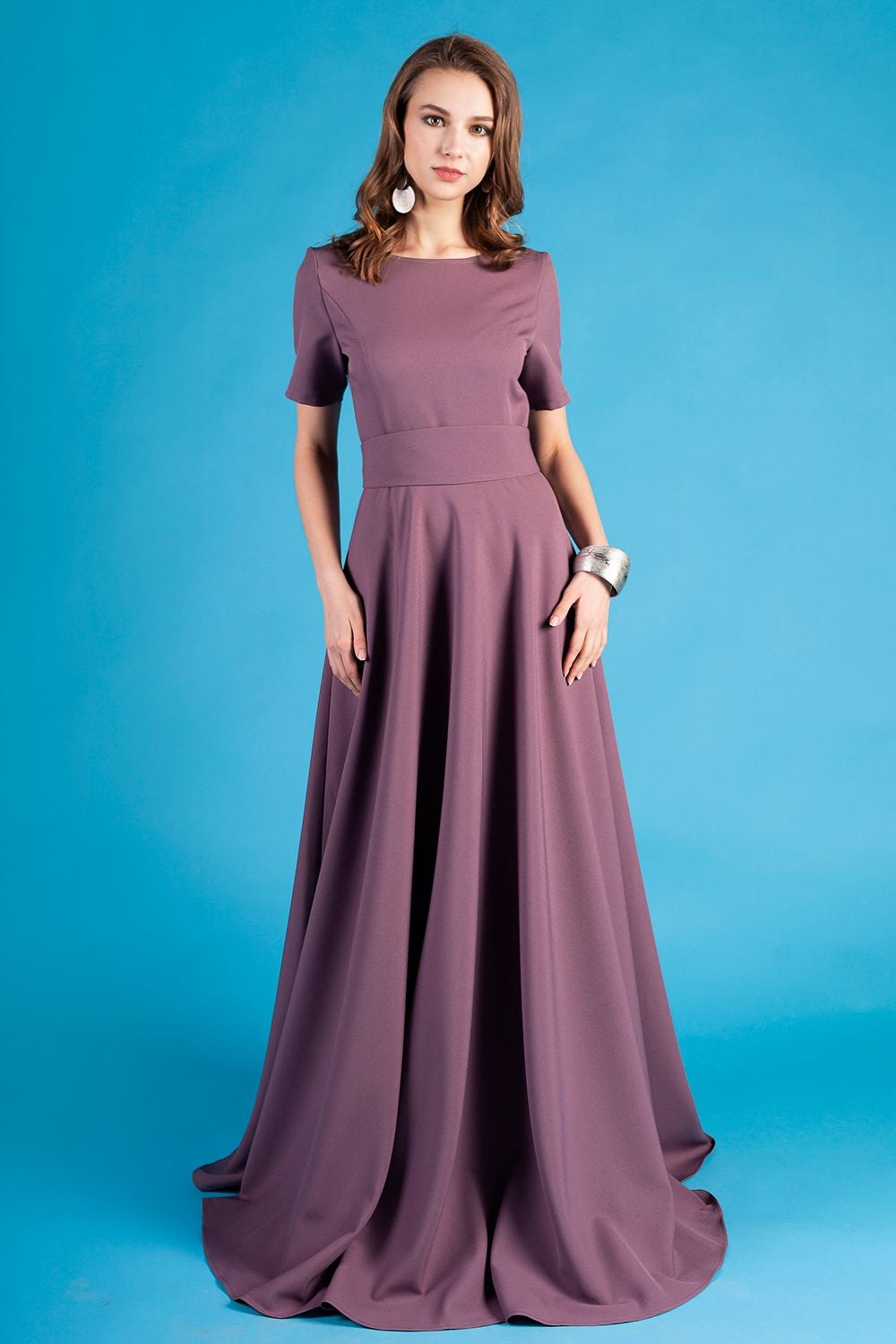 Grey purple maxi dress with circle skirts