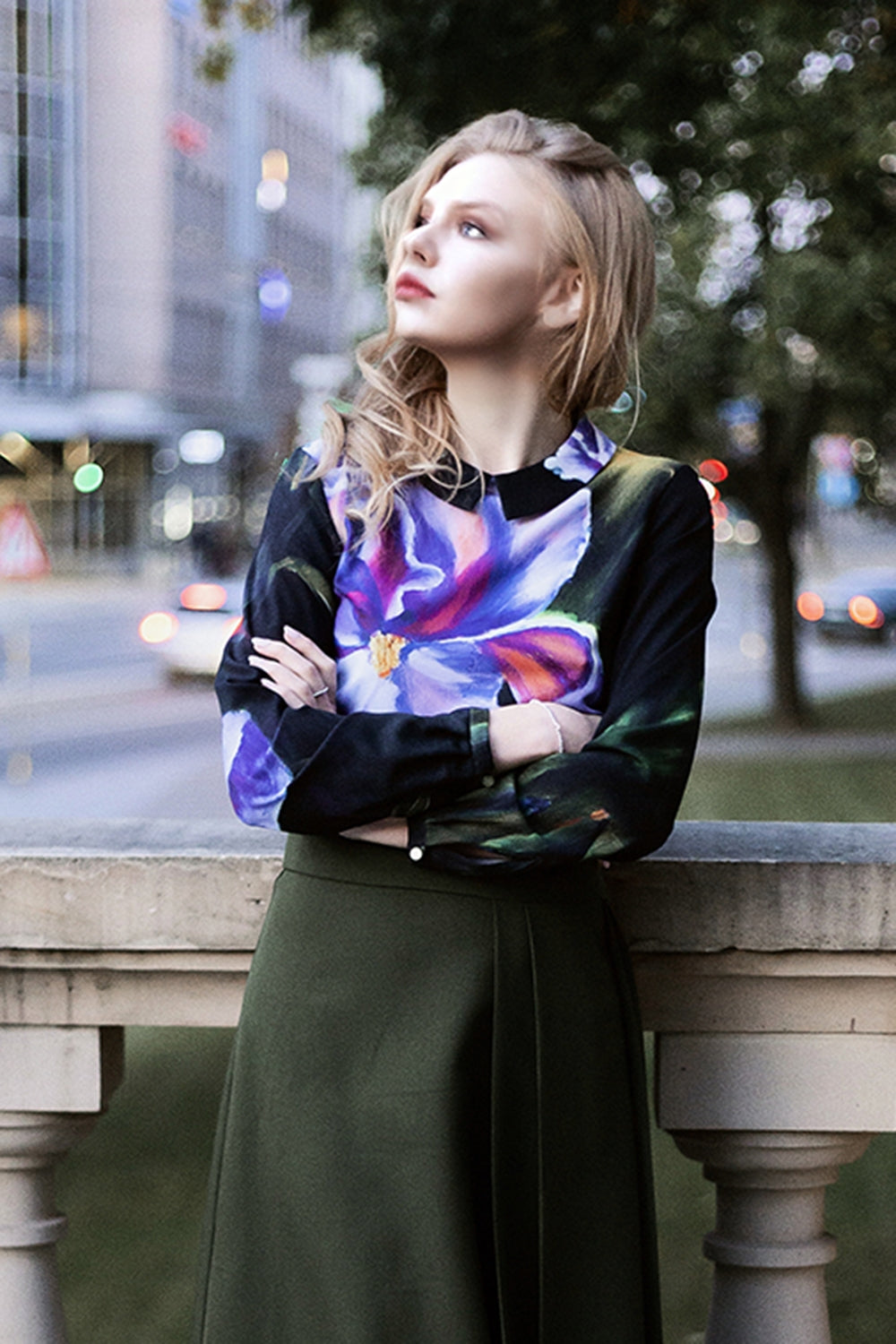 Blouse with painted iris print
