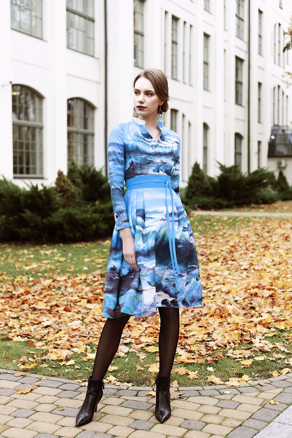 Dress with painted sea wave print