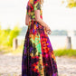 Abstract print maxi dress with side pockets