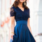 Dark blue maxi lace dress with circle skirts