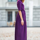 Dark purple classic maxi dress with pleats and separated belt