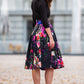Black skirts with red purple flower print