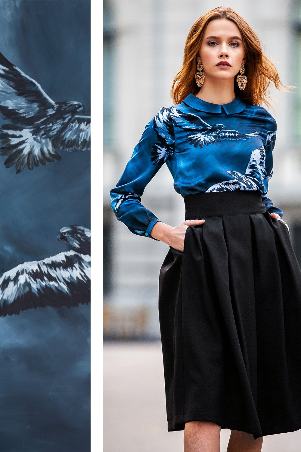 Blouse with eagle print