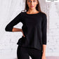 Organic black cotton top with 3/4 sleeves