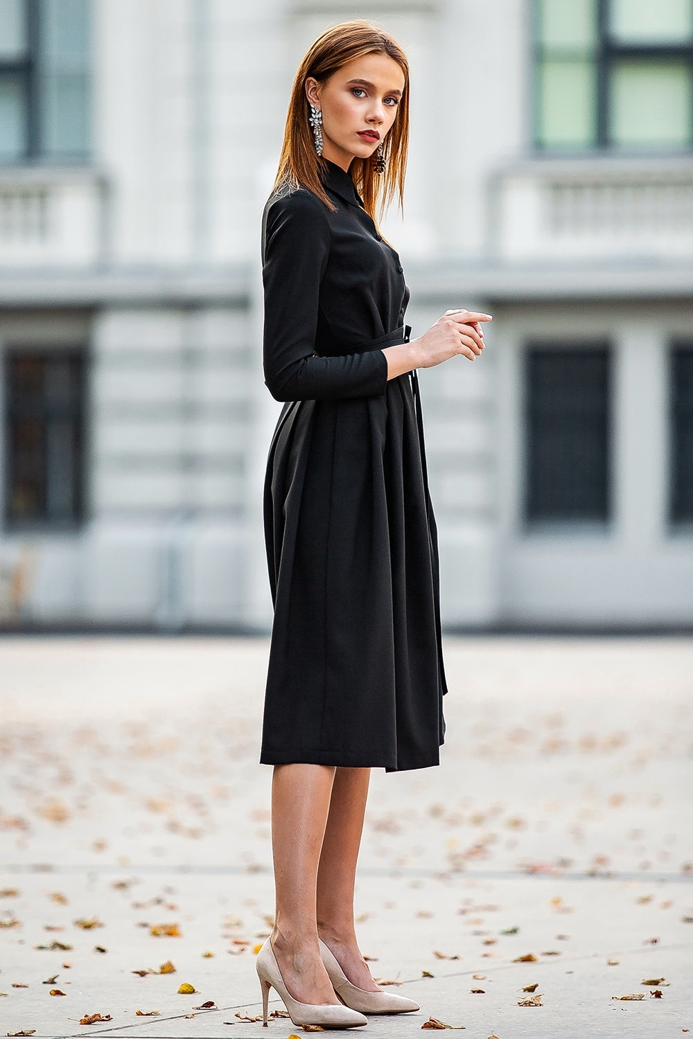 Black dress with collar and front buttons