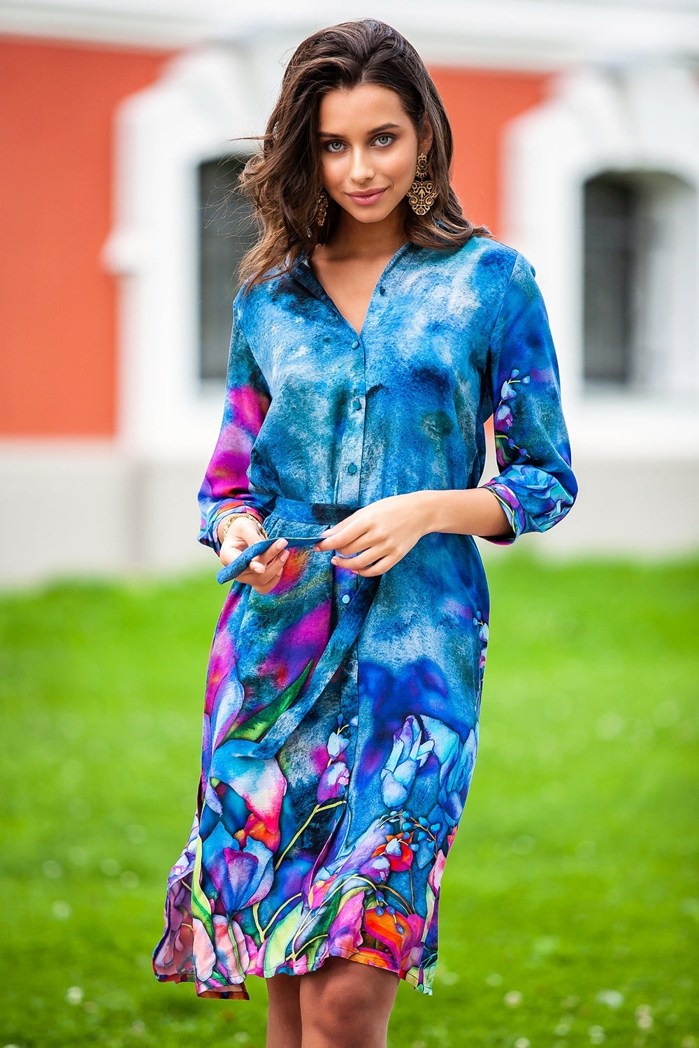Blue shirt dress with blue print GUNTINA Blue shirt dress with blue print GUNTINA