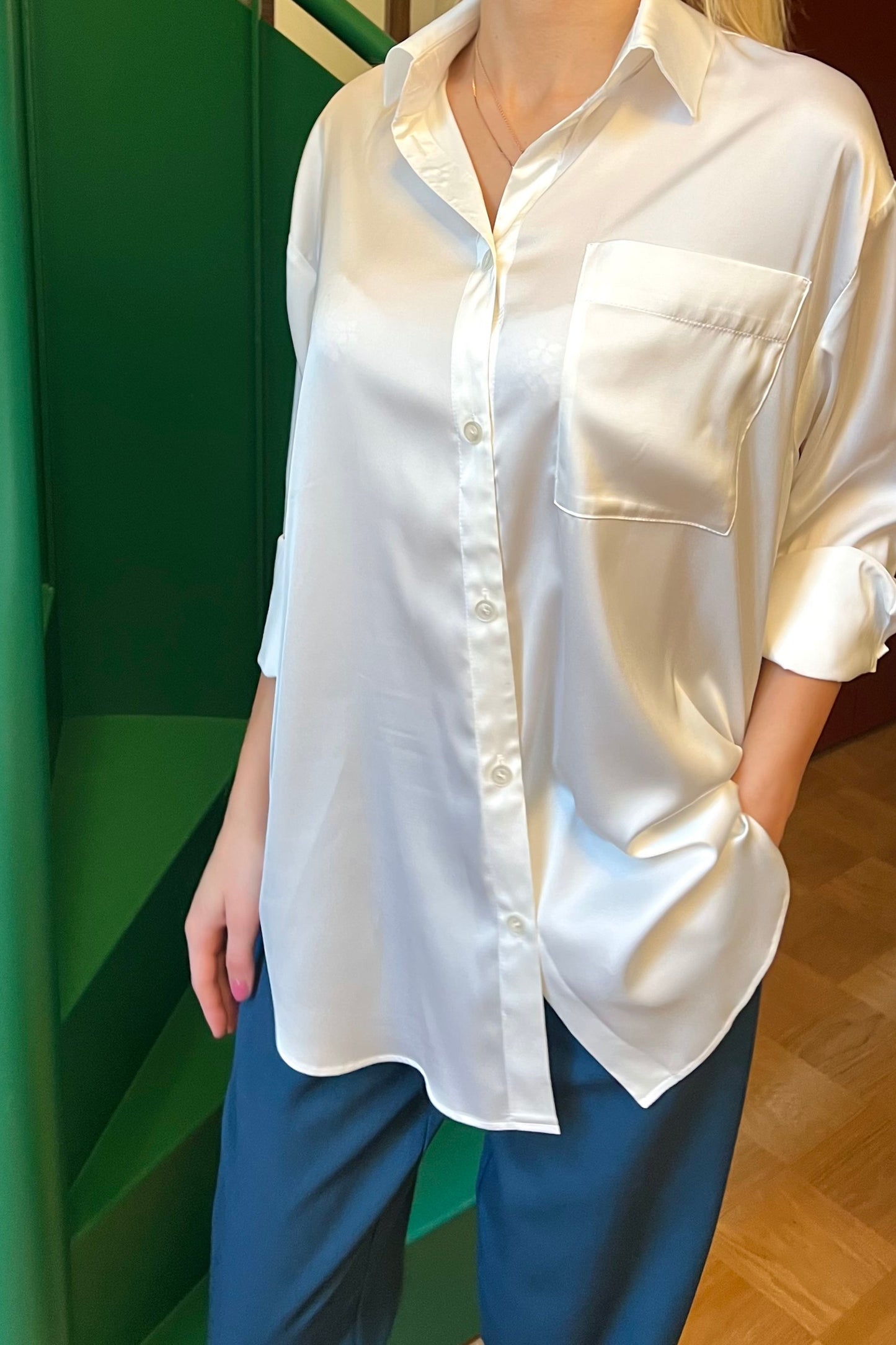 White satin blouse