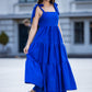 Blue organic cotton dress with bows