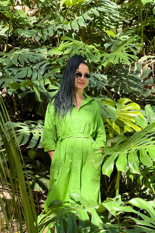Organic cotton oversize shirt dress in light green color