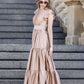 Gold/champagne color Elegant satin maxi dress