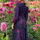 Dark purple chiffon dress with flowers
