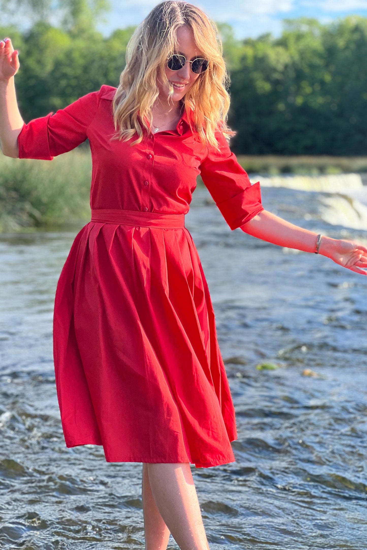 Red, classic organic cotton dress