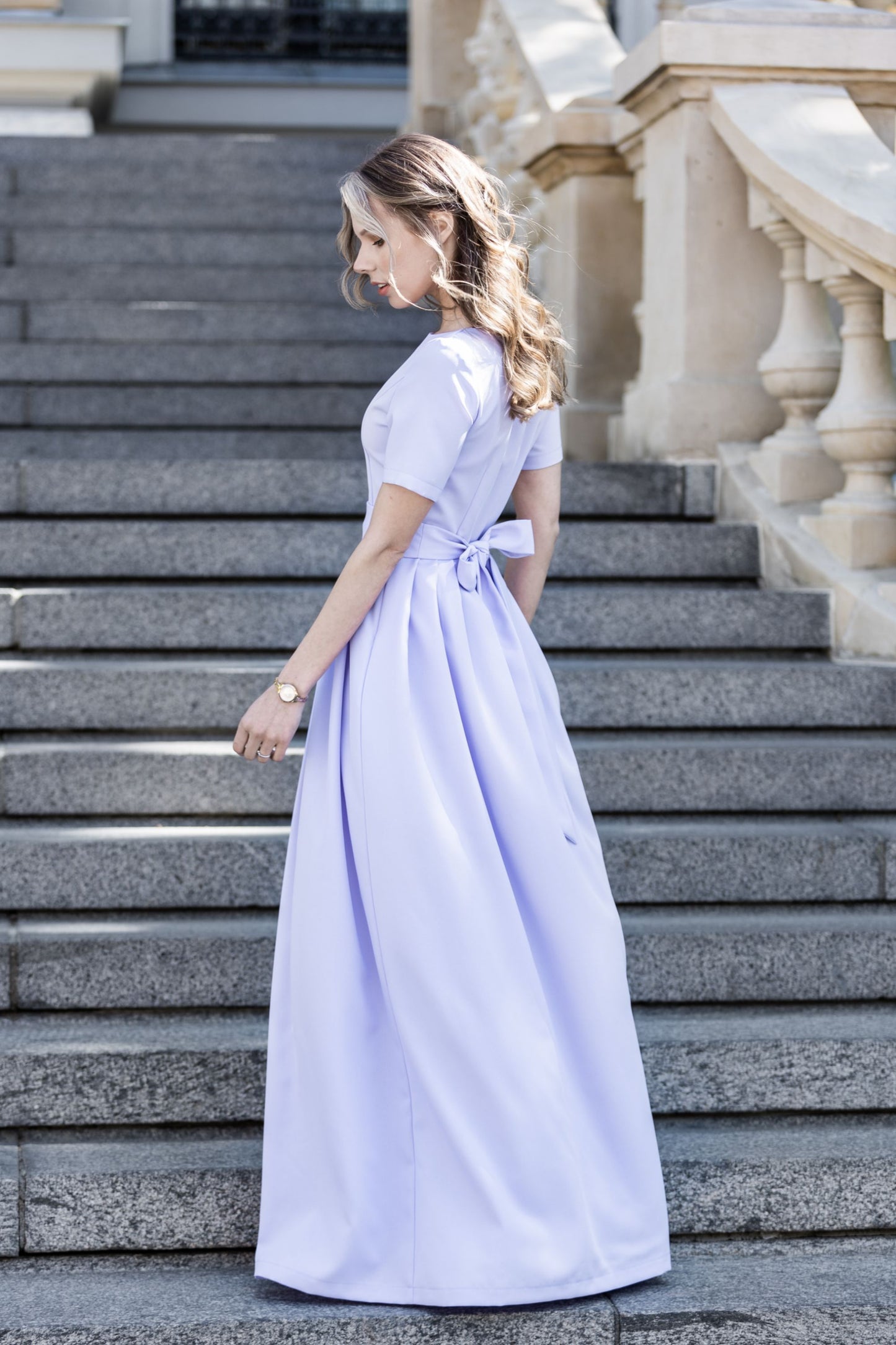 Light Lilac maxi dress with folds and belt