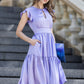 Svinīga, eleganta pusgara atlasa kleita gaiši lillā krāsā