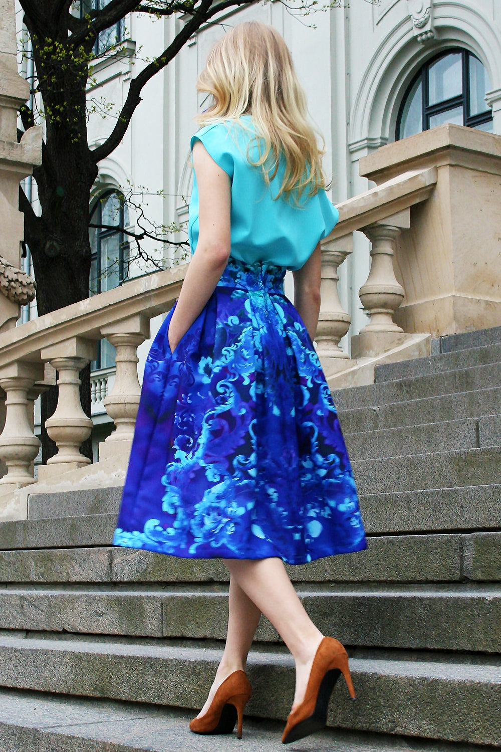 Thick blue skirt with a baroque ornament
