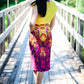 Pencil skirts with yellow-purple print