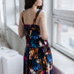 Floral midi length summer dress with ruffles