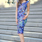 Classic blue dress with blueberry leaf print