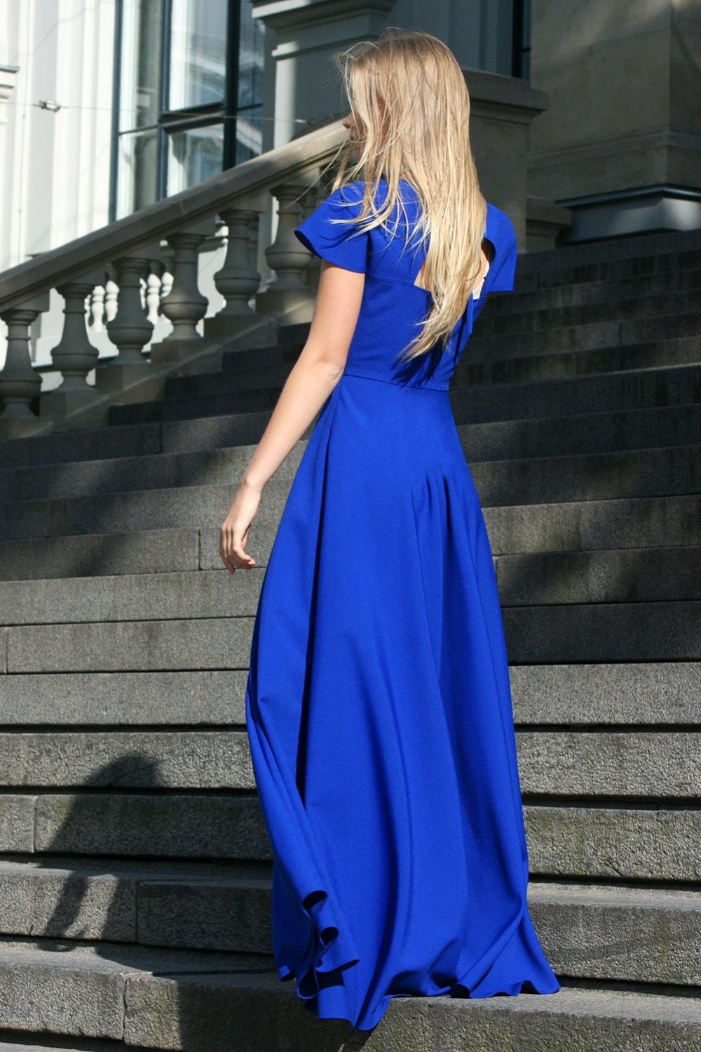 Blue maxi dress with cut out back neckline