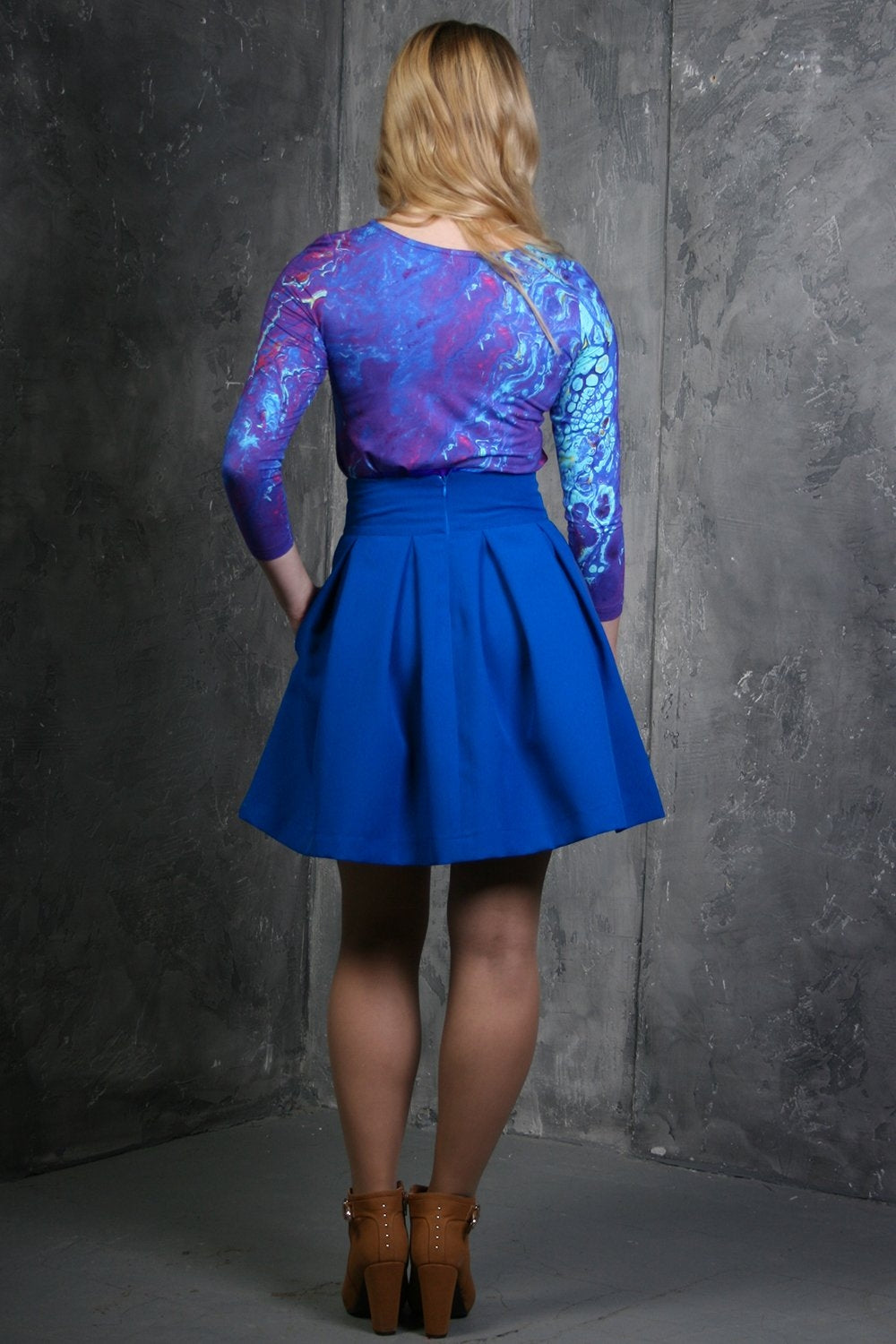 Blaue volle Miniröcke mit Seitentaschen