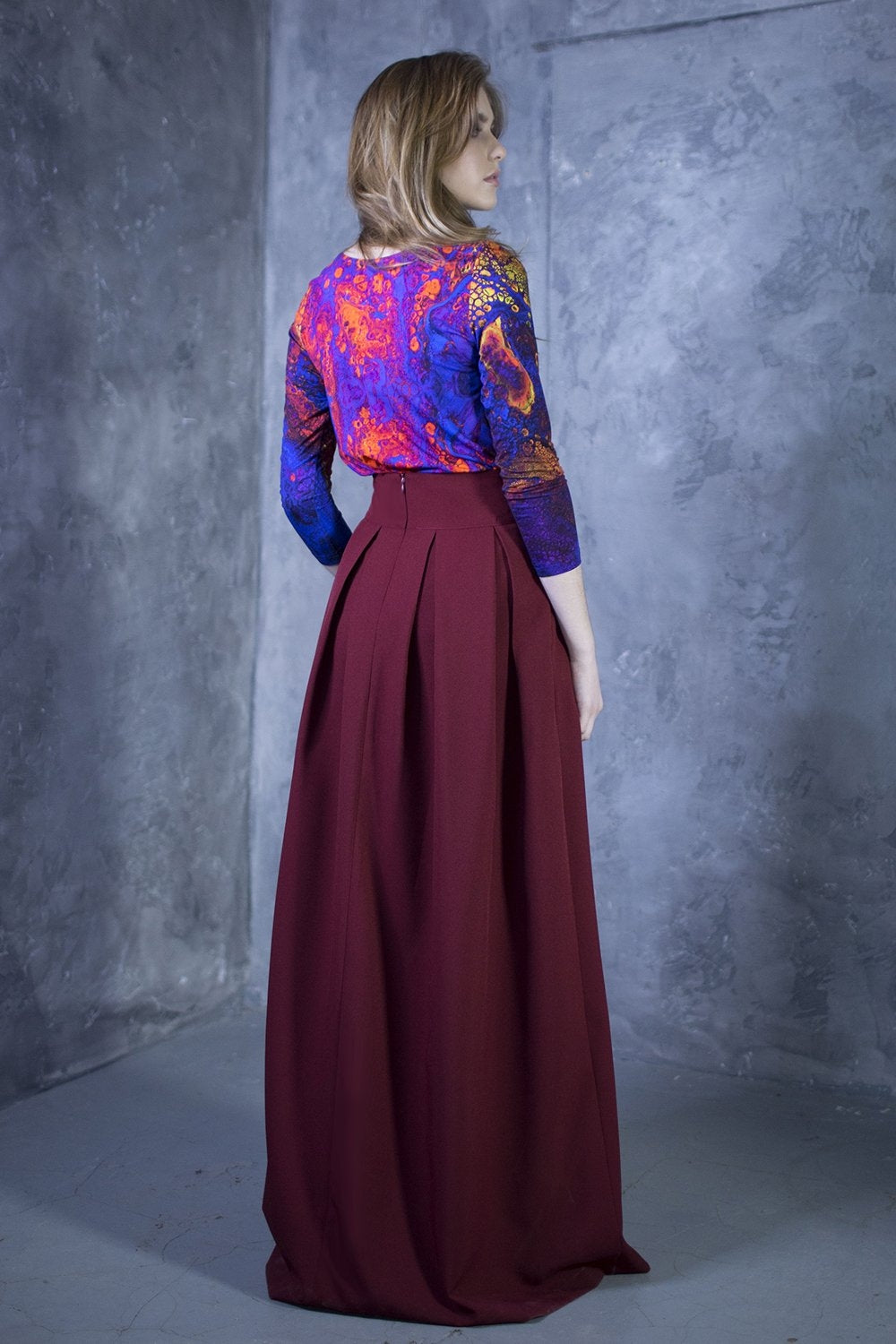 Claret burgundy full maxi skirts with side pockets