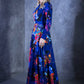 Dark blue dress with painted flowers