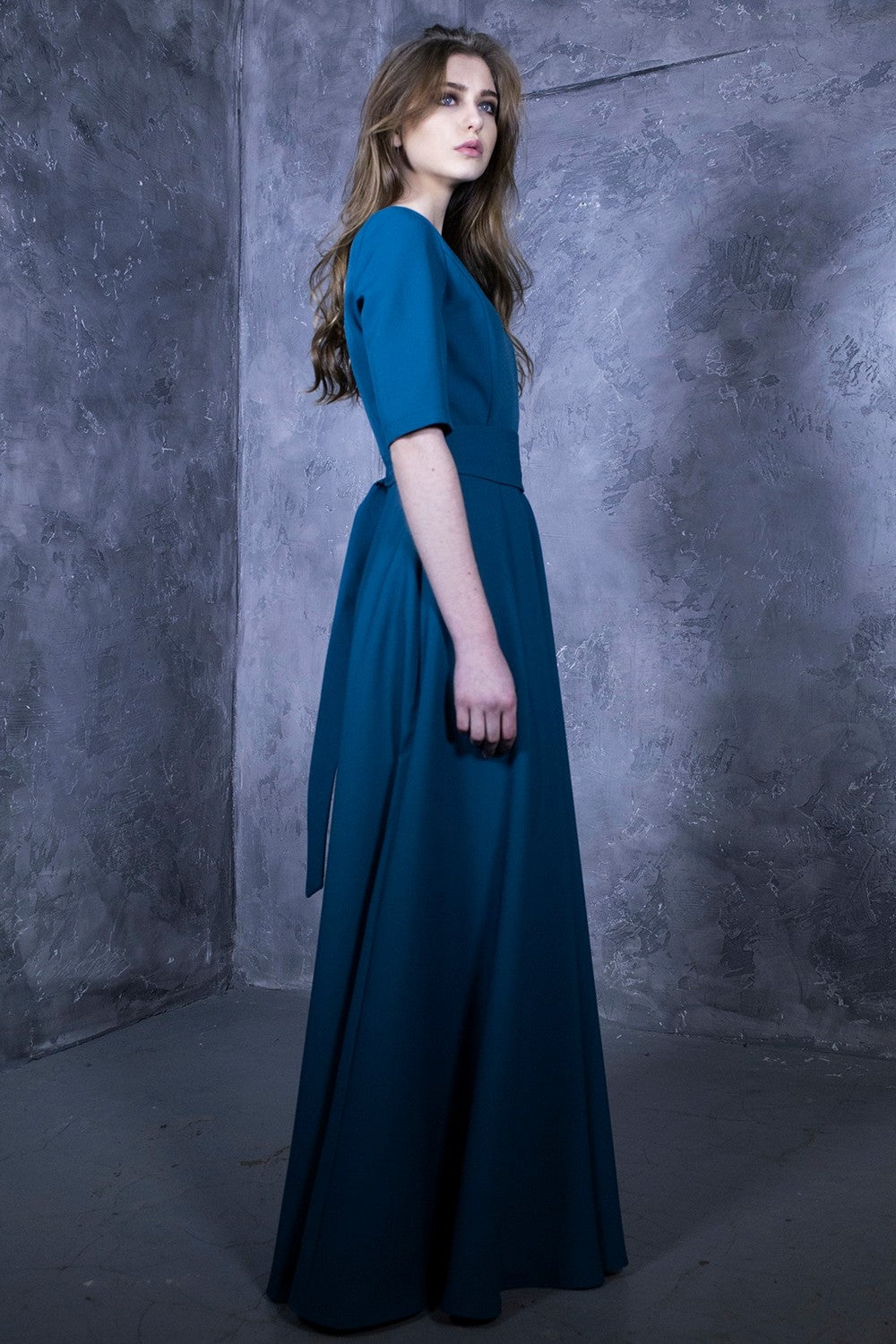 Blue green maxi dress with circle skirts