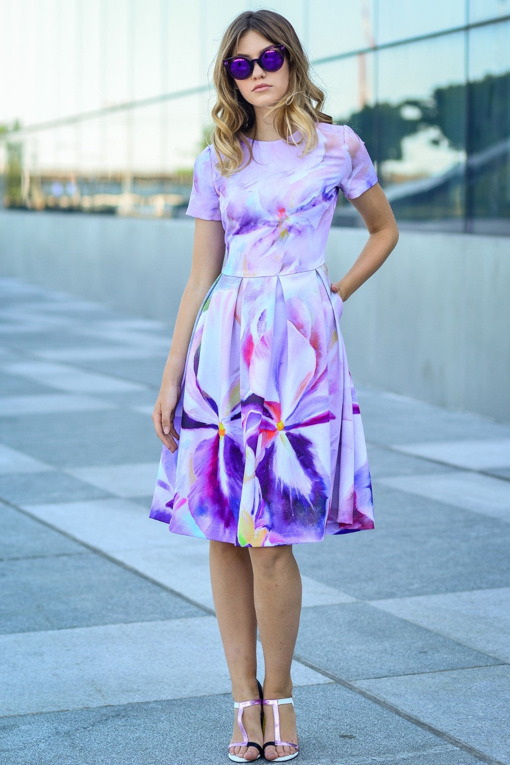 Dress with painted iris print