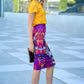 Pencil skirts with red and purple abstract print