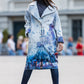 Elegant Oversize coat with painted city print
