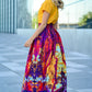 Full maxi skirts with abstract red purple print