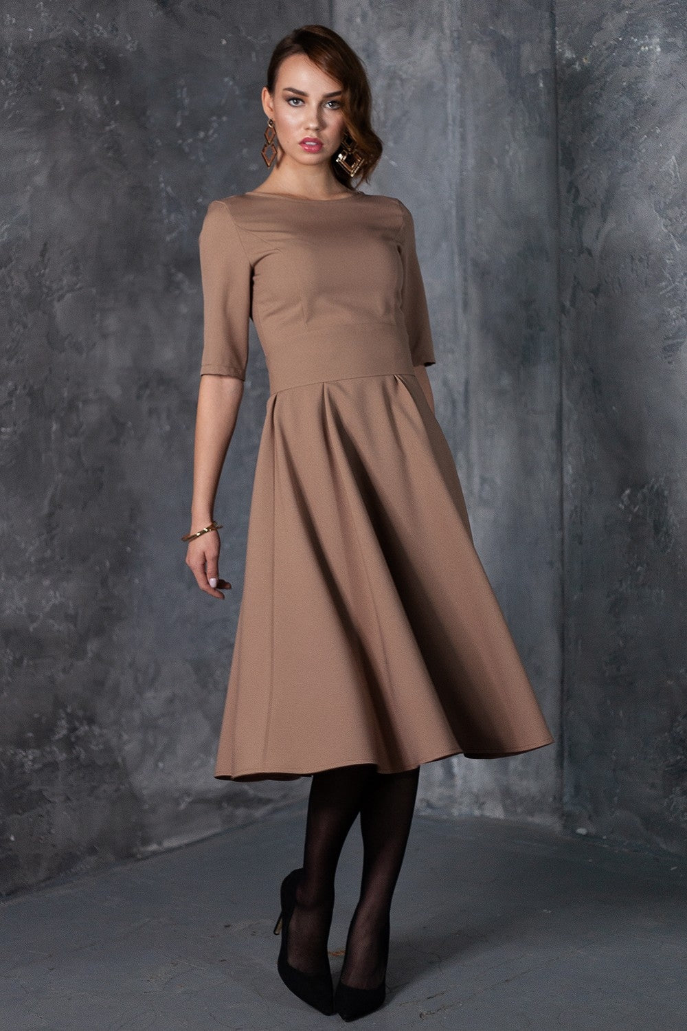 Brown dress with circle skirts GUNTINA Brown dress with circle skirts GUNTINA