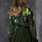 Green blouse with painted tulip print